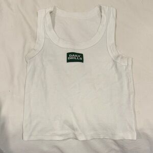 Daily Drills White Tank with Green Logo